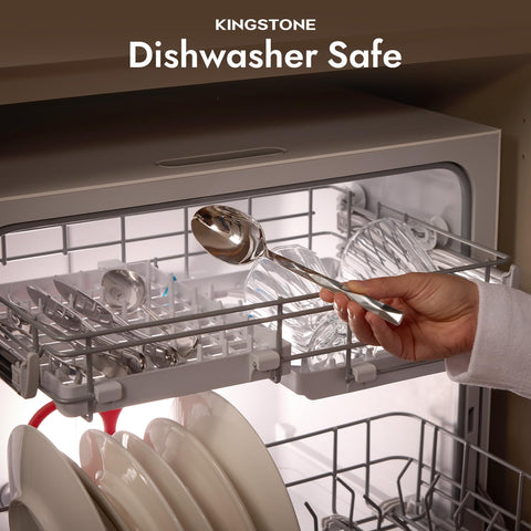 Kingstone dinner spoon close-up highlights generous bowl and polished surface.