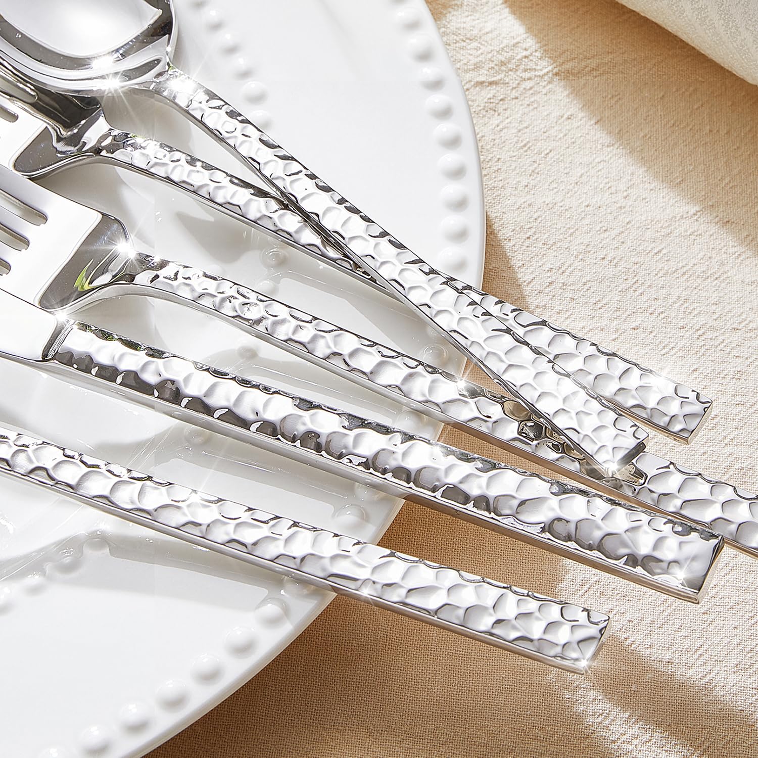 KINGSTONE elegant hammered design adds sophistication to table settings.