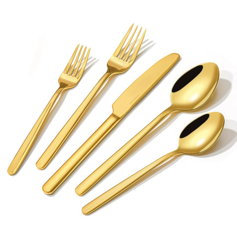 KINGSTONE gold silverware set unboxed reveals mirror finish and refined shine.