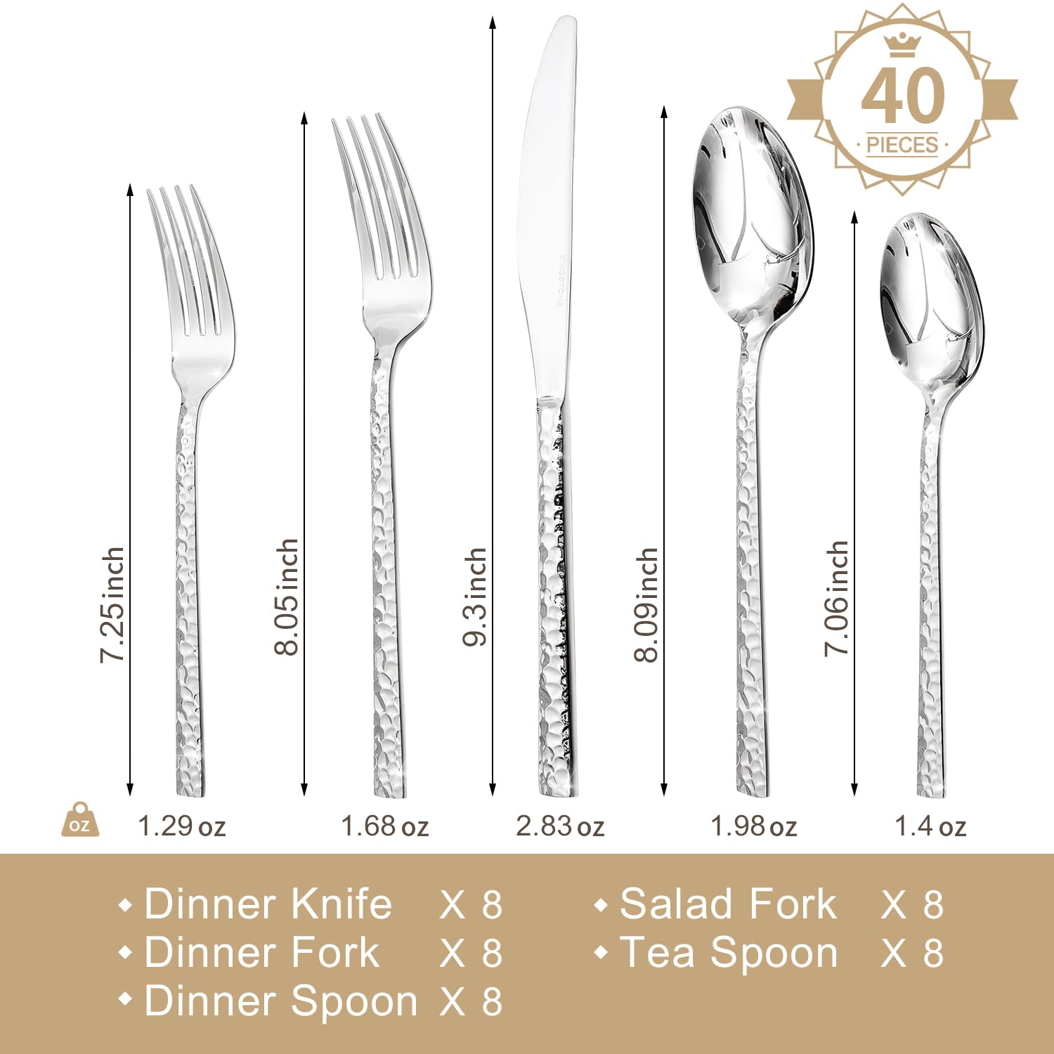 KINGSTONE dinner fork with hammered texture for durable, elegant dining