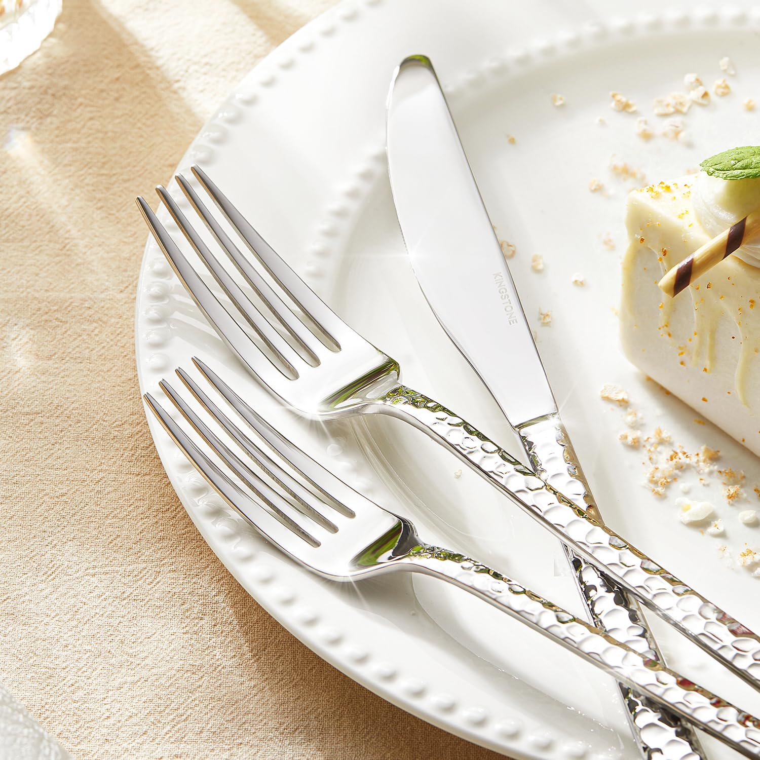 Kingstone hammered silverware salad fork adds style to greens and sides.