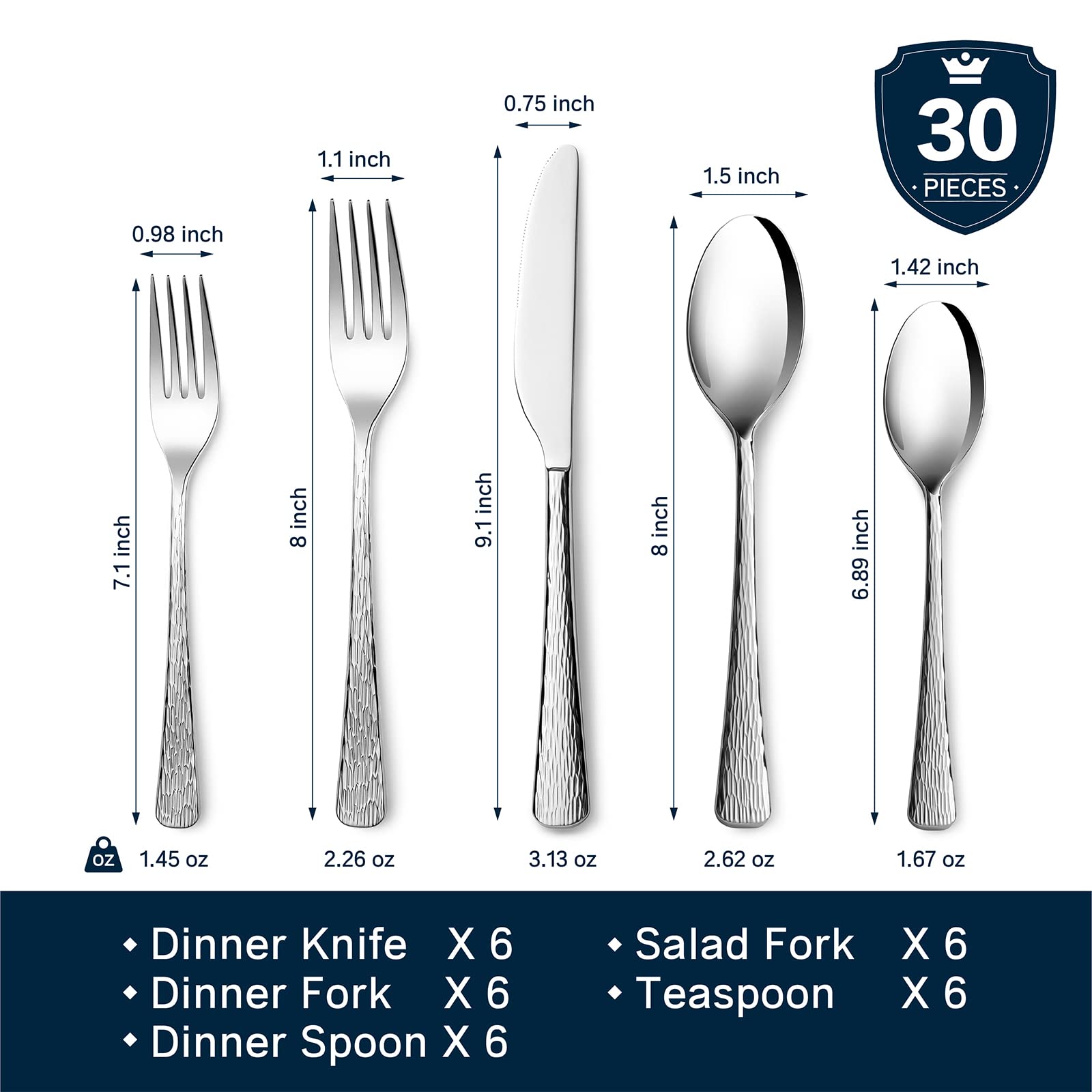 Kingstone hammered silverware set dinner fork showing durable 18/10 stainless steel