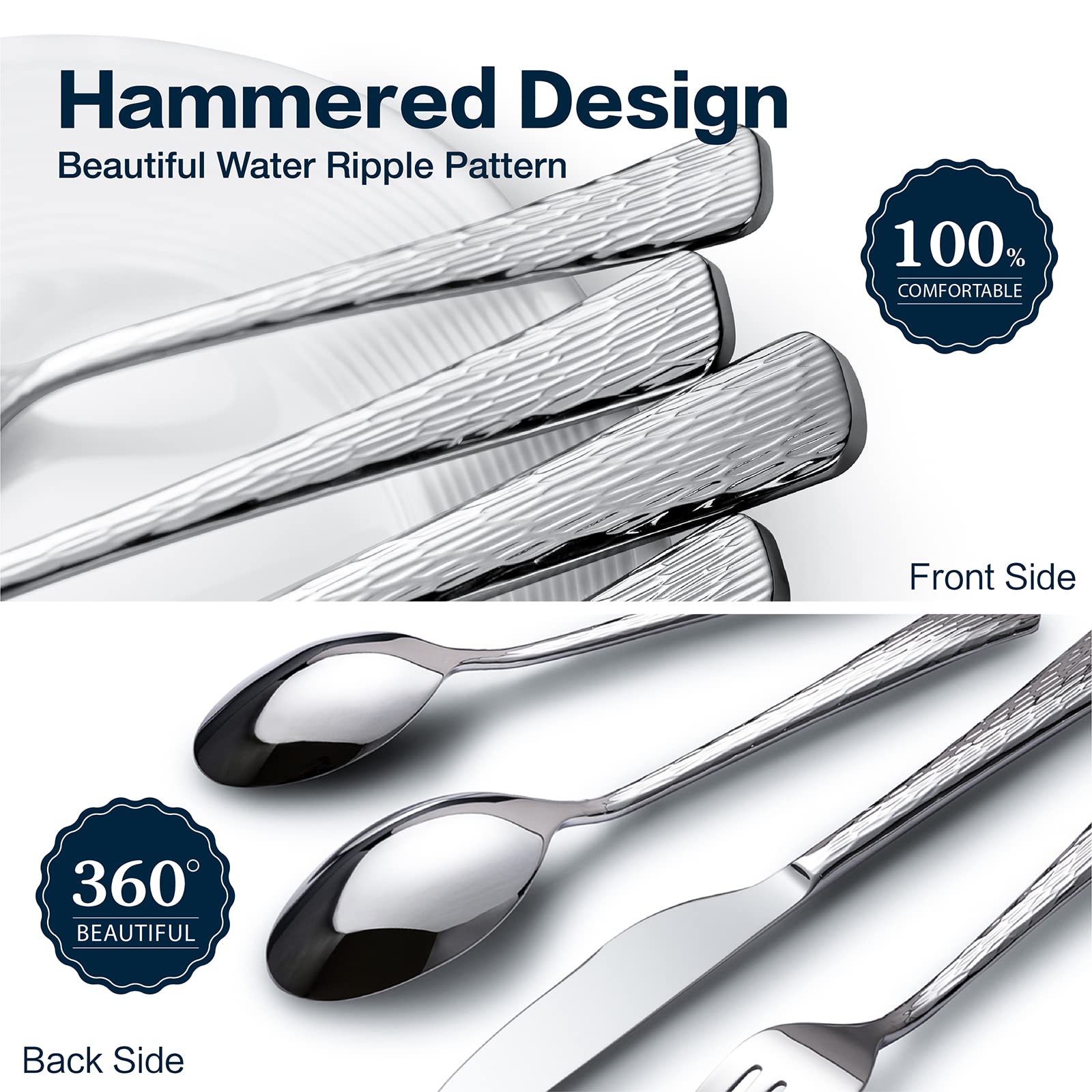Kingstone hammered silverware set knives with durable 18/10 stainless steel