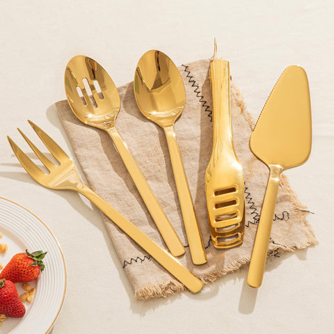 Kingstone Hostess Gold serving spoon close-up with balanced weight for comfortable use.