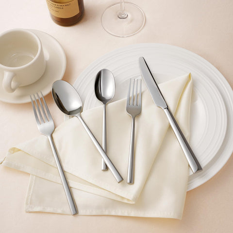 Kingstone silverware with mirror finish enhances table elegance and quick cleaning.