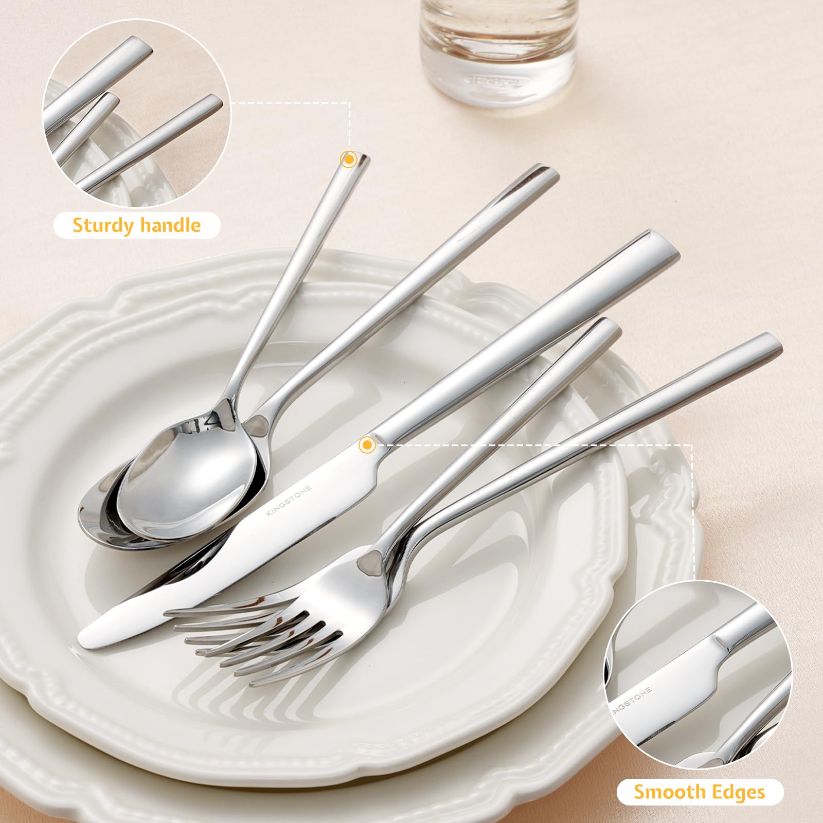 Kingstone salad fork with mirror finish, versatile for greens and appetizers.