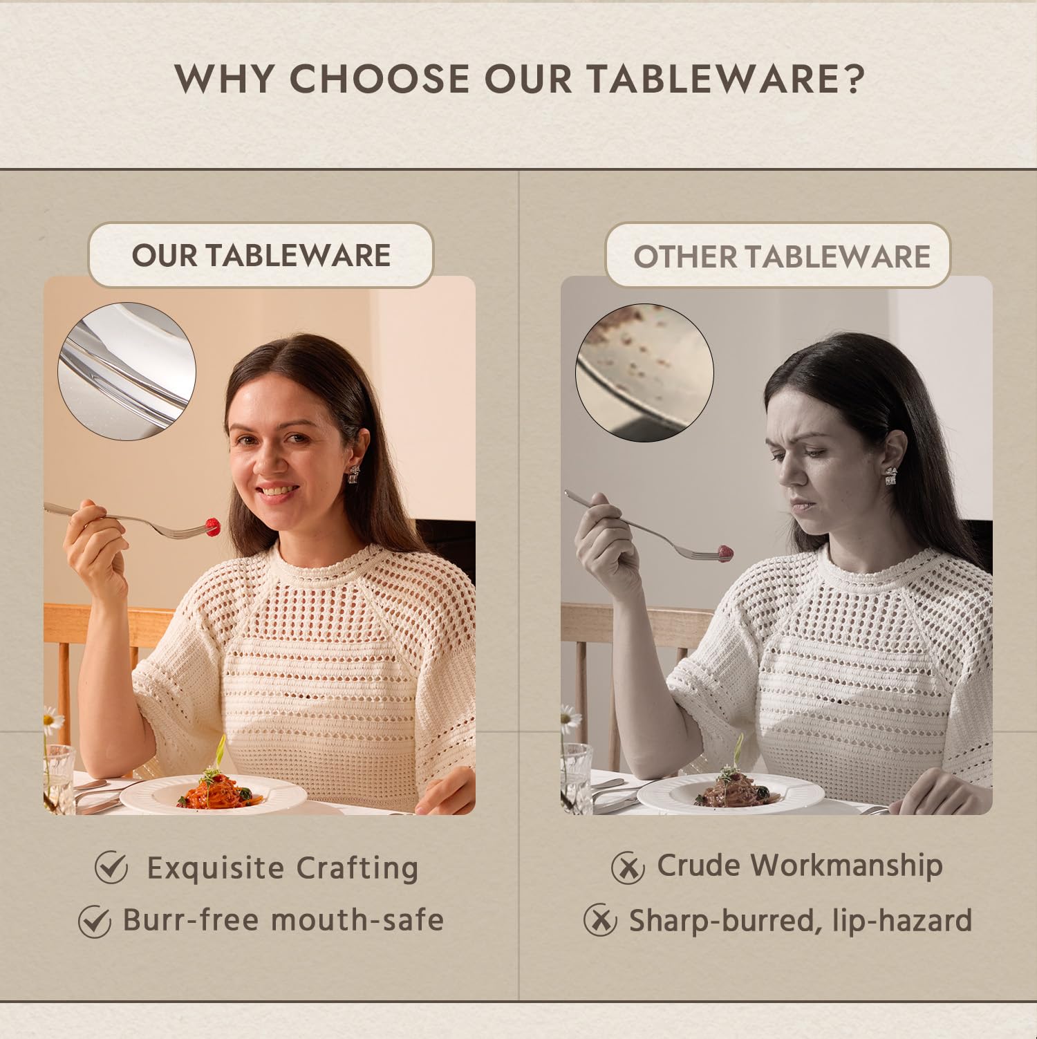 KINGSTONE spoons feature smooth edges to prevent nicks during serving.