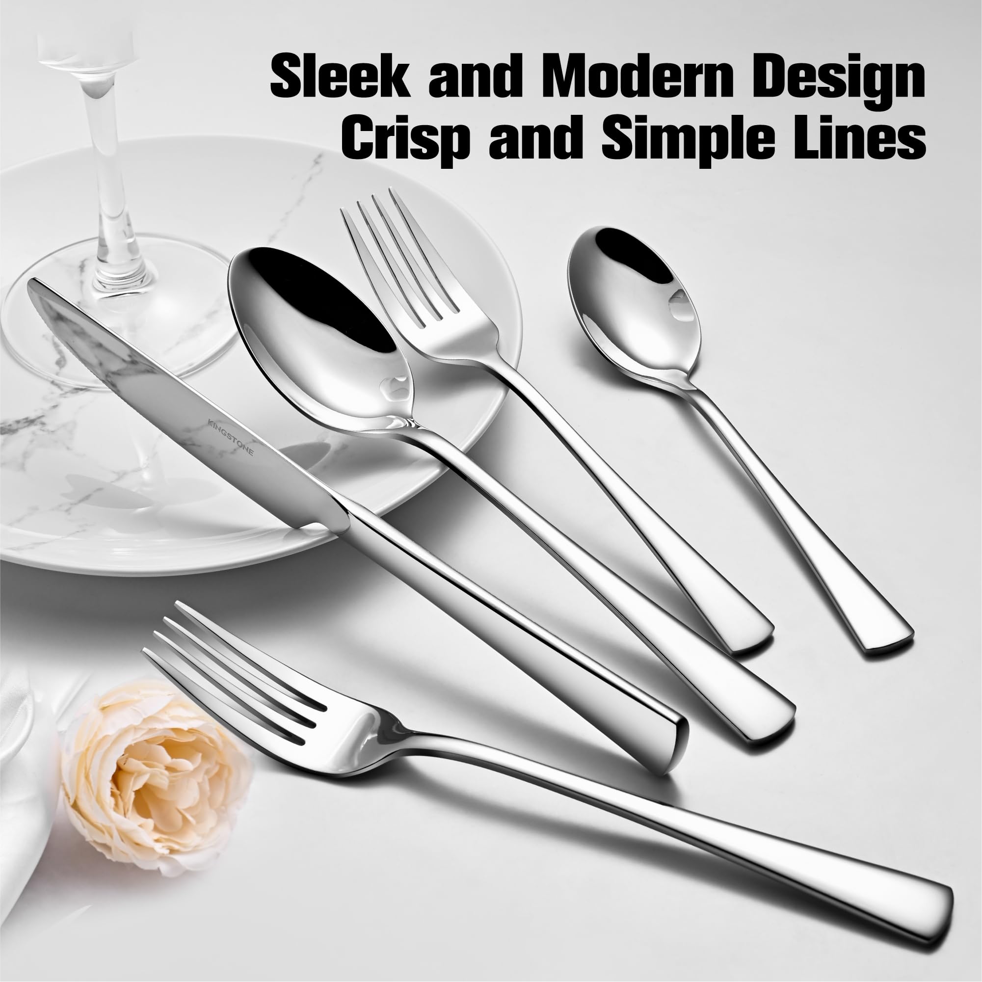 KINGSTONE complete knife, fork, spoon assortment suits family dinners and events.