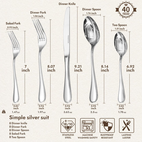 Kingstone teardrop silverware set polished finish enhances table elegance and reflection.