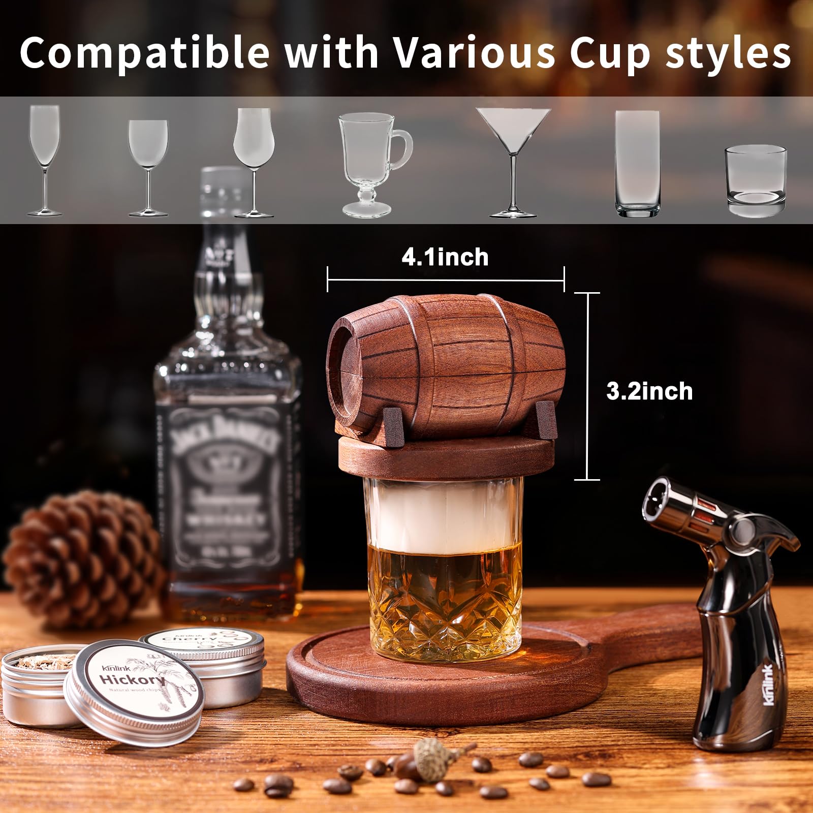 KINLINK whiskey glasses pair with the kit for elegant tasting sessions