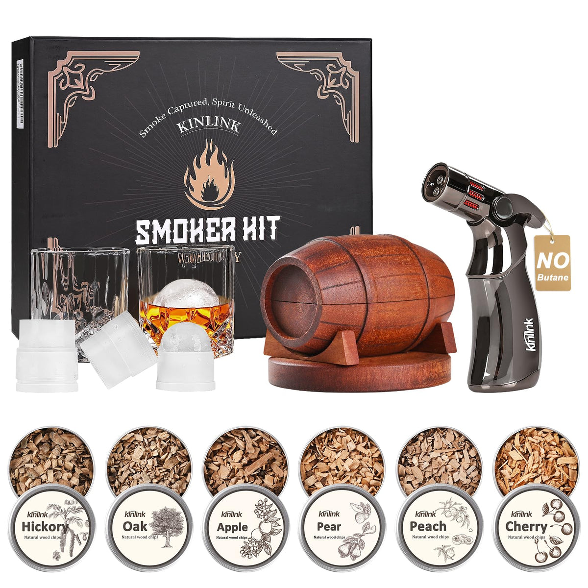 KINLINK whiskey smoker kit bar set enhances home bartending with aroma