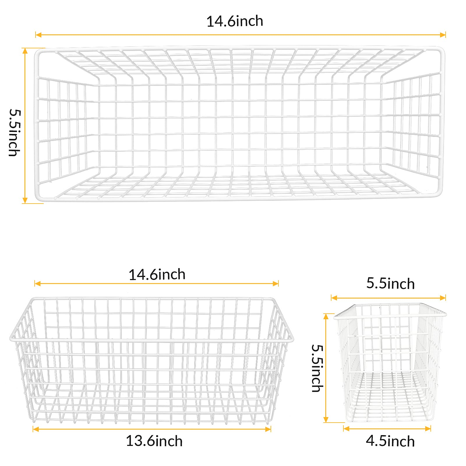 KINLINK white metal wire basket with open design for quick visibility of contents.