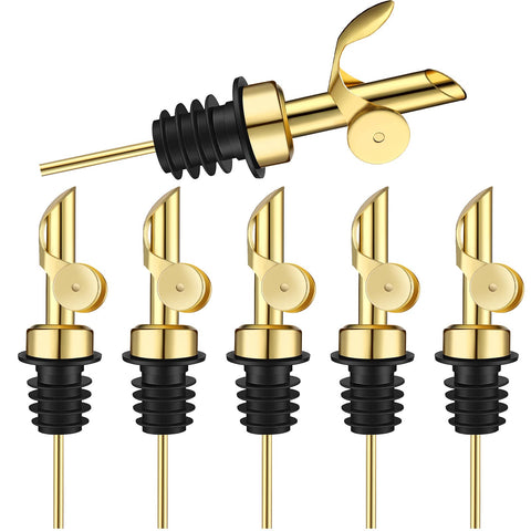 Kinlop six-piece weighted pourers in gold for precise pouring and reduced spills.