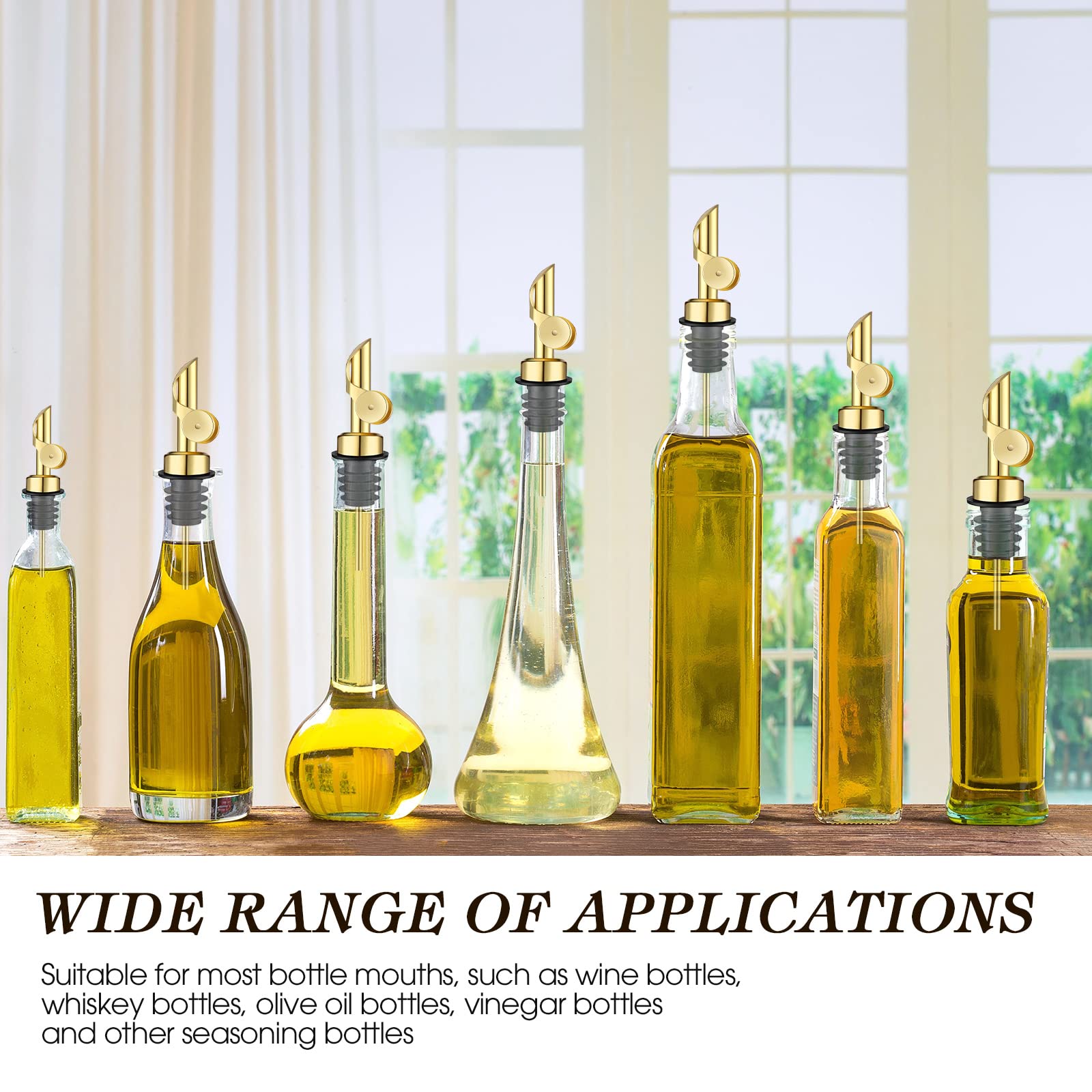 Kinlop pour-control spouts ideal for wine, vinegar, and oil in bars and homes.