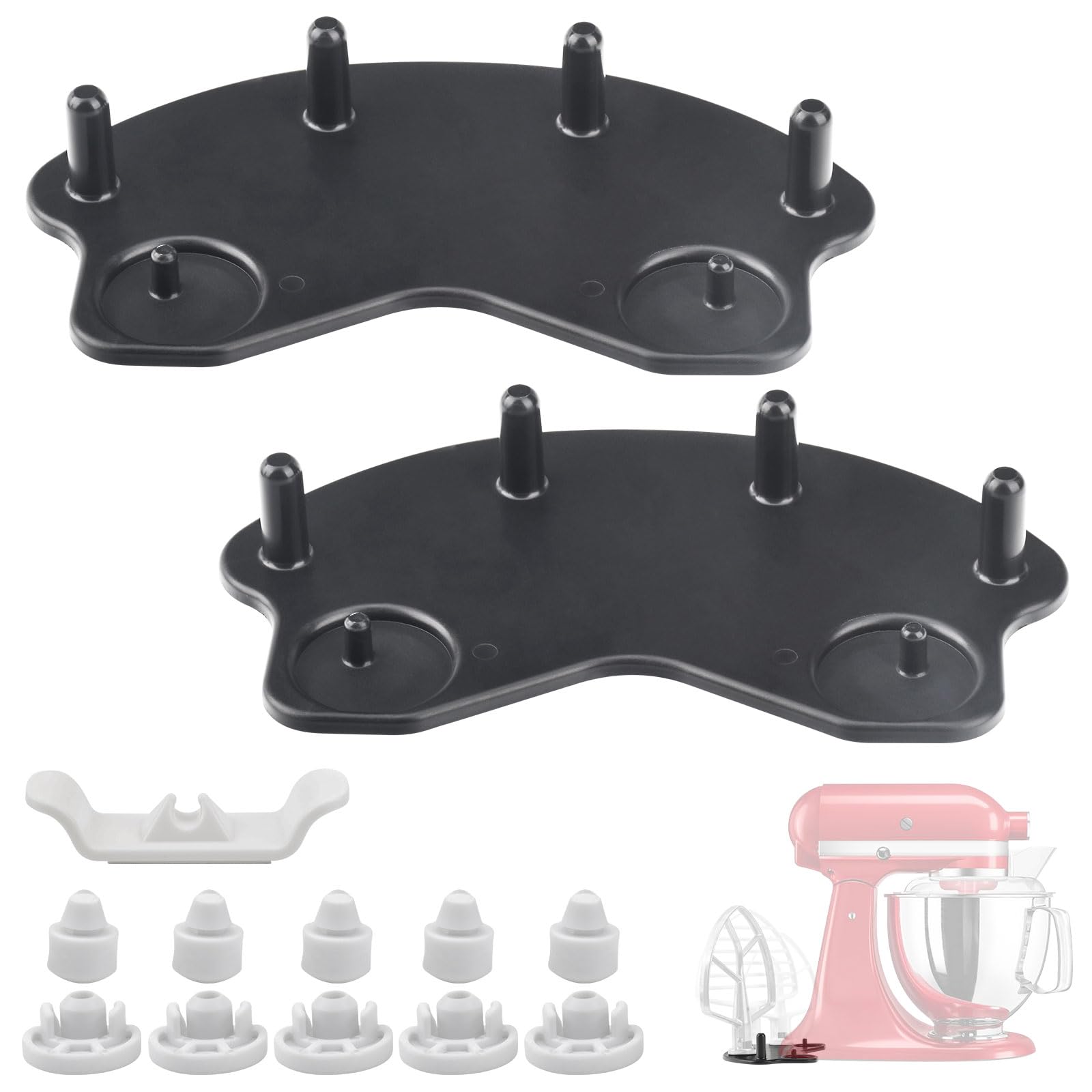 KINTLE attachment holder front view keeps mixer attachments within reach for quick baking prep