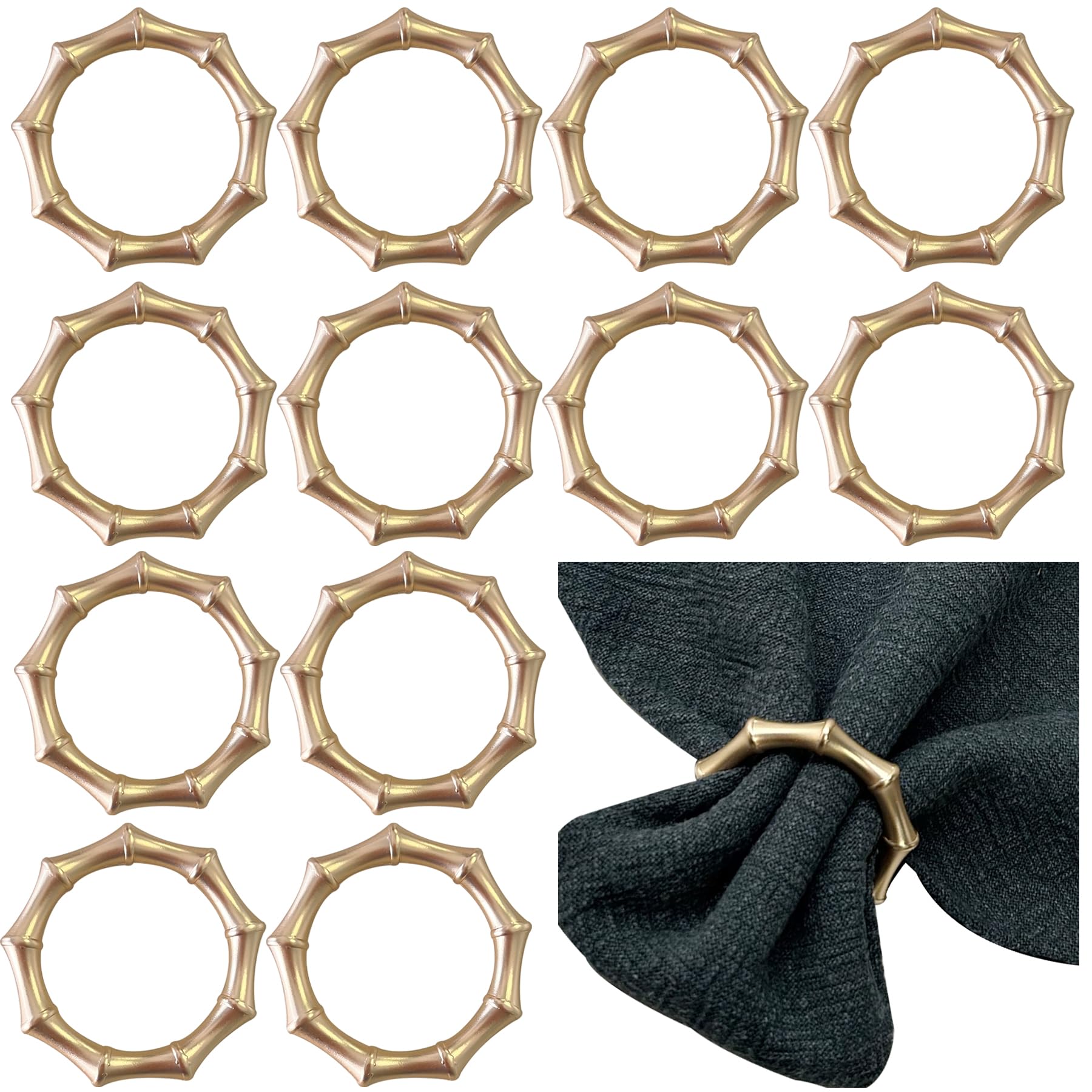Kintyno gold matte bamboo napkin rings on dining table elevate table setting.