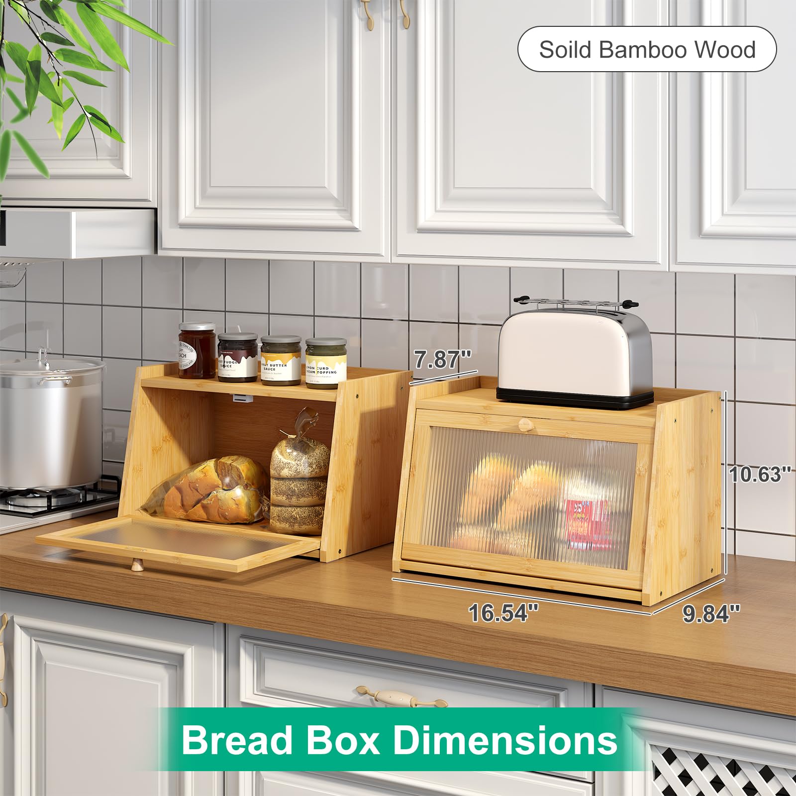 Kiplant bread box with wavy acrylic panel for visibility and privacy.