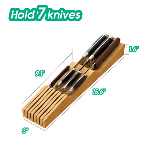 Kiplant bamboo knife holder inside a drawer for organized blade access