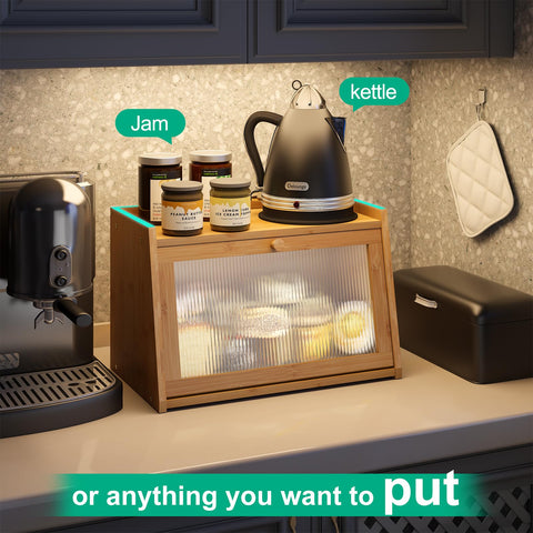 Kiplant bread box with a smooth panel for easy handling and cleaning.