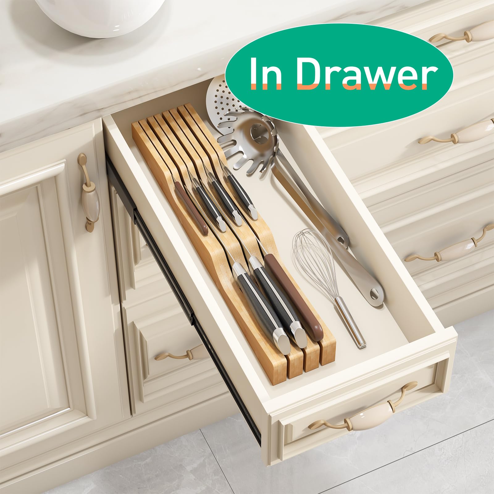 Kiplant natural bamboo knife block with a slim profile for easy repositioning
