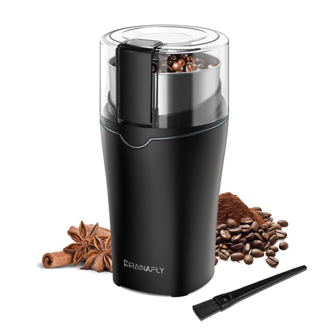 KIRAINAFLY spice grinder front view highlights compact power for quick grinding.
