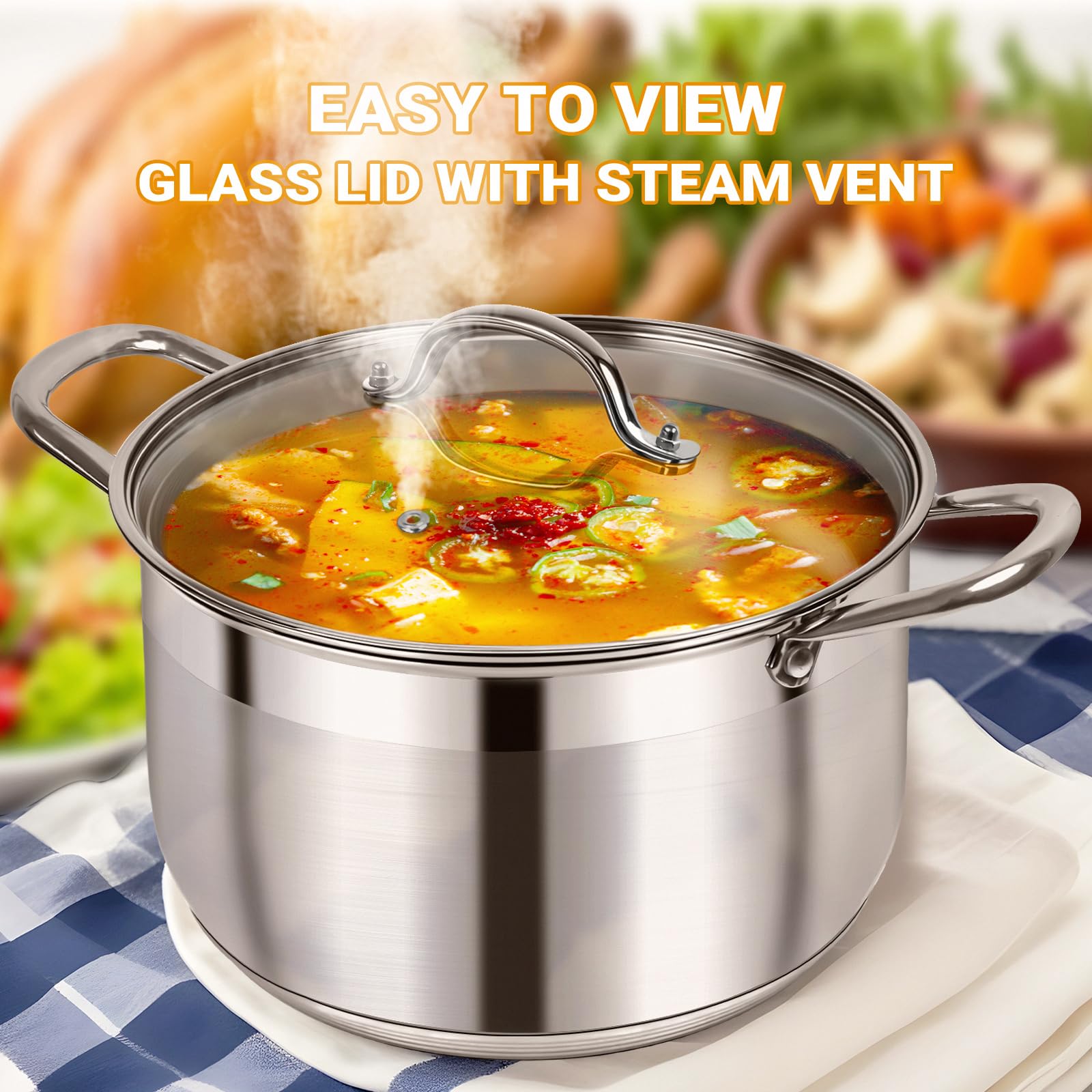 Kirecoo glass lid with steam vent to check moisture without heat loss.