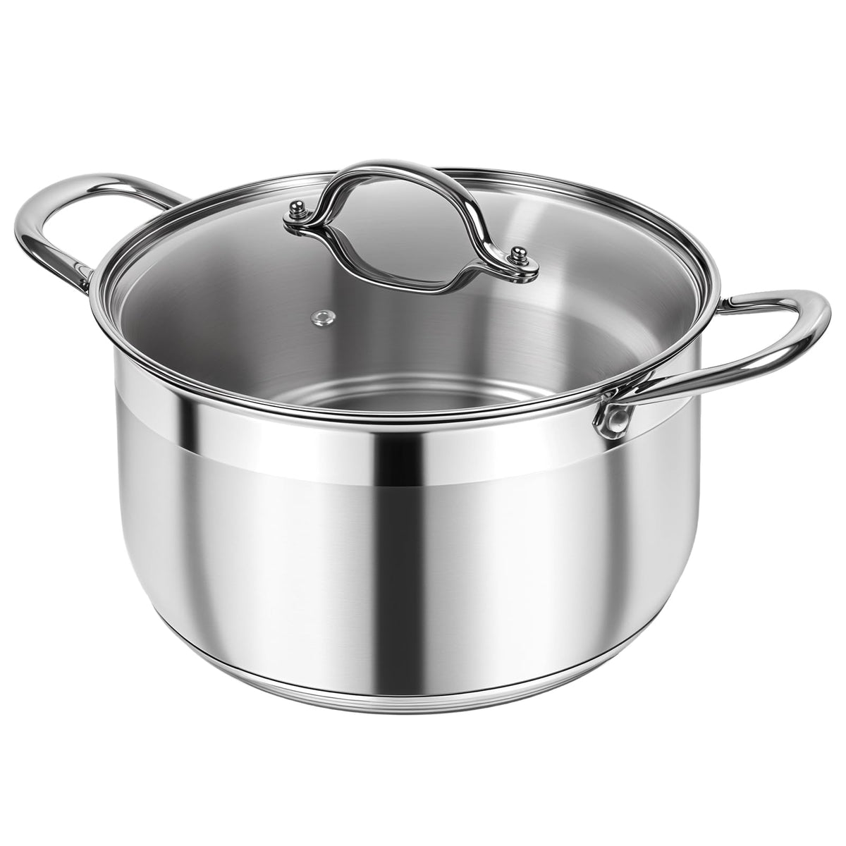 Kirecoo stainless steel stockpot with lid visible for easy monitoring during simmering.