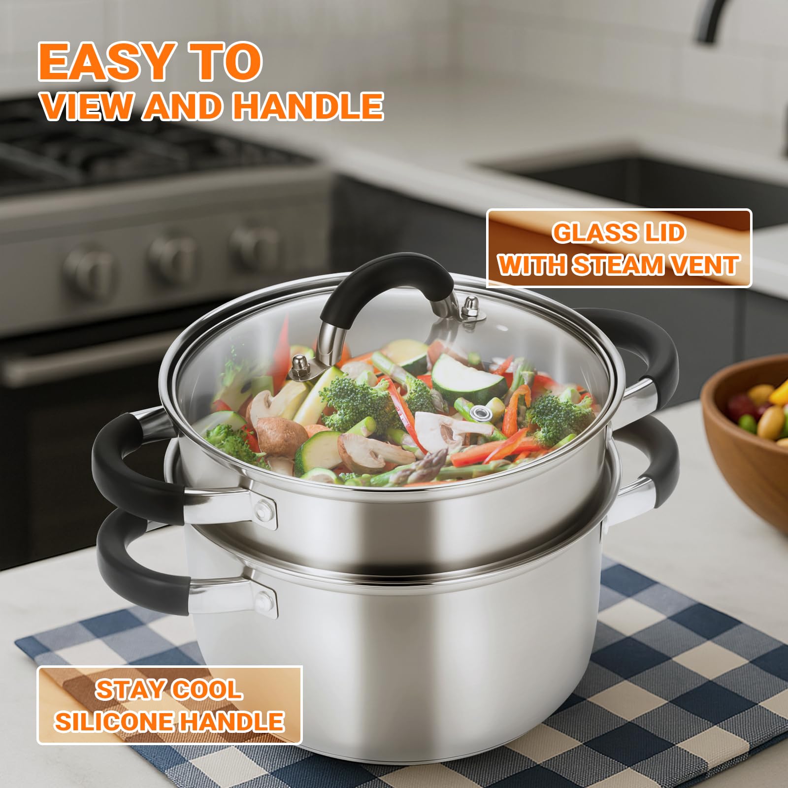 Kirecoo steamer for versatile stovetop use including induction