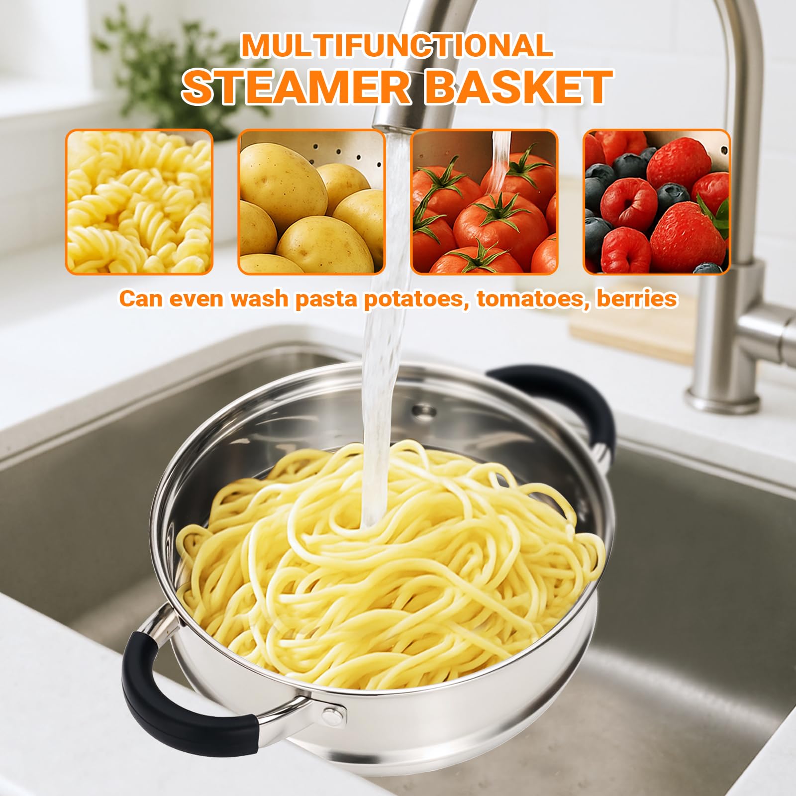 Kirecoo steamer with silicone handles for safe, cool touch lifting