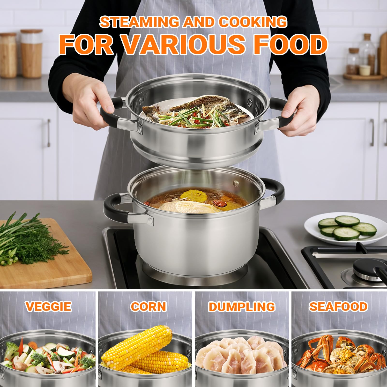 Kirecoo pot with basket drains water quickly after steaming