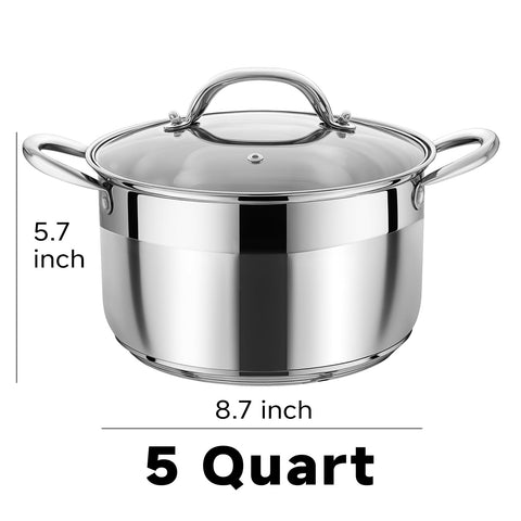 Kirecoo stockpot 5qt with 5-layer base delivers fast, even heat for soups.