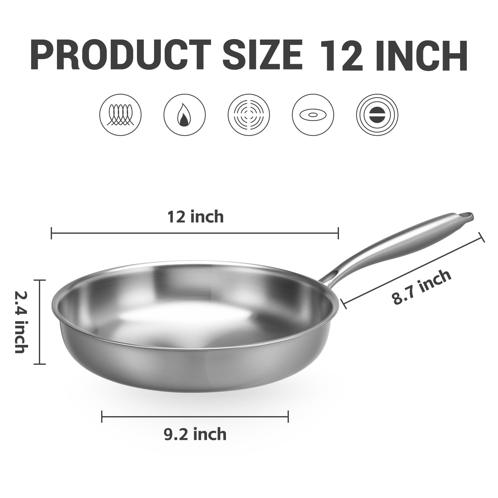 Kirecoo tri-ply pan handle shows ergonomic grip for comfortable cooking.