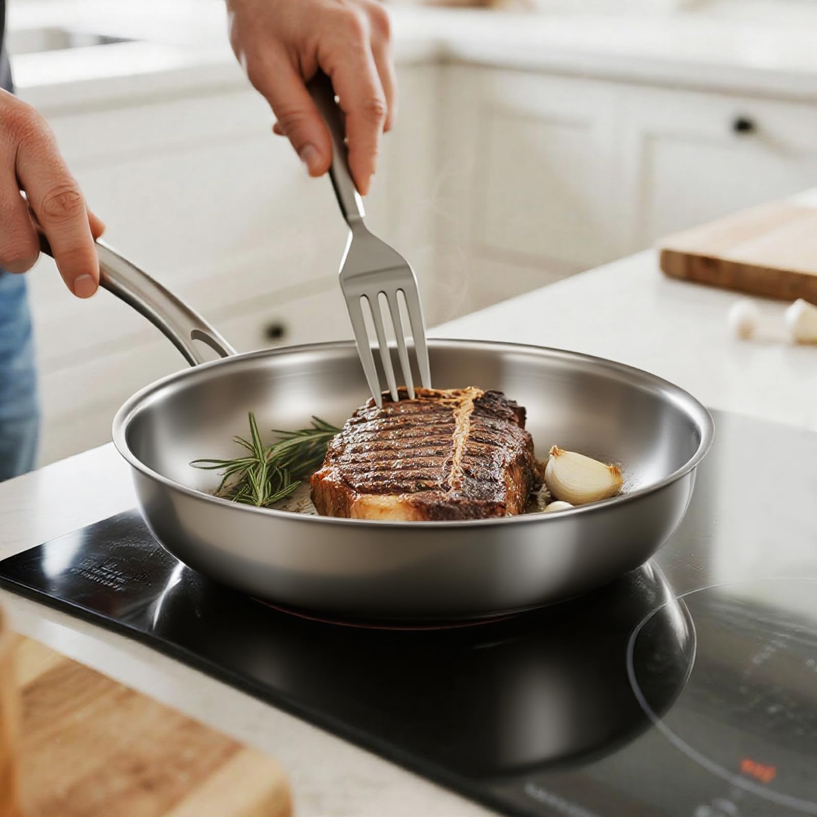 Kirecoo pan is induction compatible for versatile stovetop use.