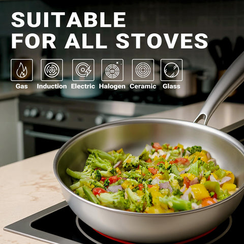 Kirecoo 12-inch pan is oven safe up to 400 degrees Fahrenheit for finishing dishes.