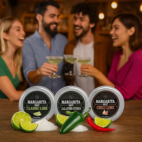Kiri & Sons jalapeño citrus salt rimmer on glass for tequila drinks