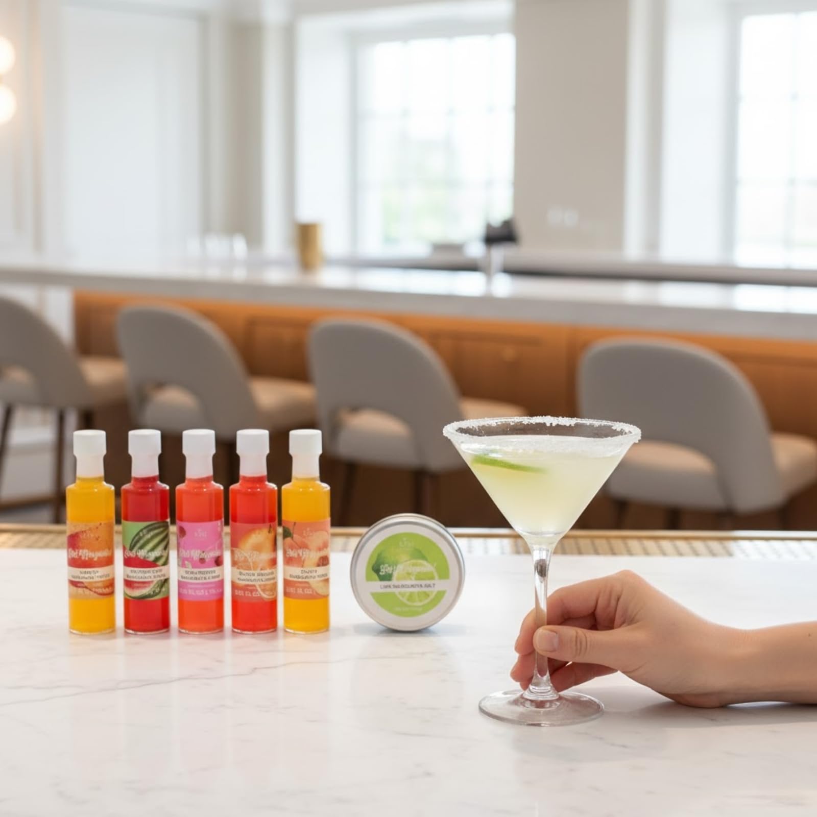 Kiri & Sons peach margarita mix bottle for smooth, balanced sweetness.