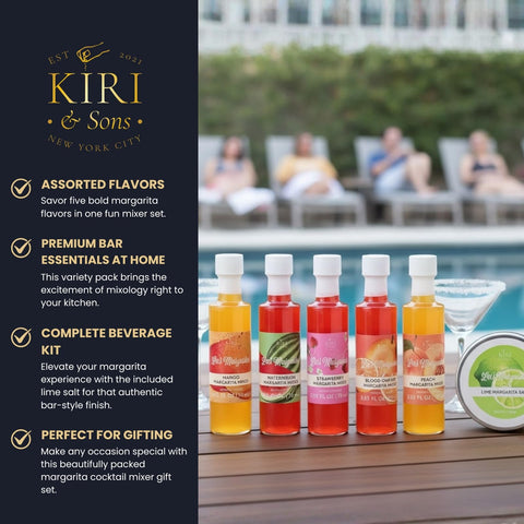 Kiri & Sons strawberry margarita mix bottle with bright, vibrant aroma.