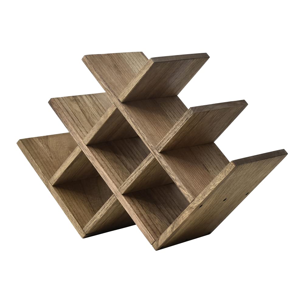 KIRIGEN 8-Bottle countertop wine rack with butterfly-inspired wooden frame for organized display
