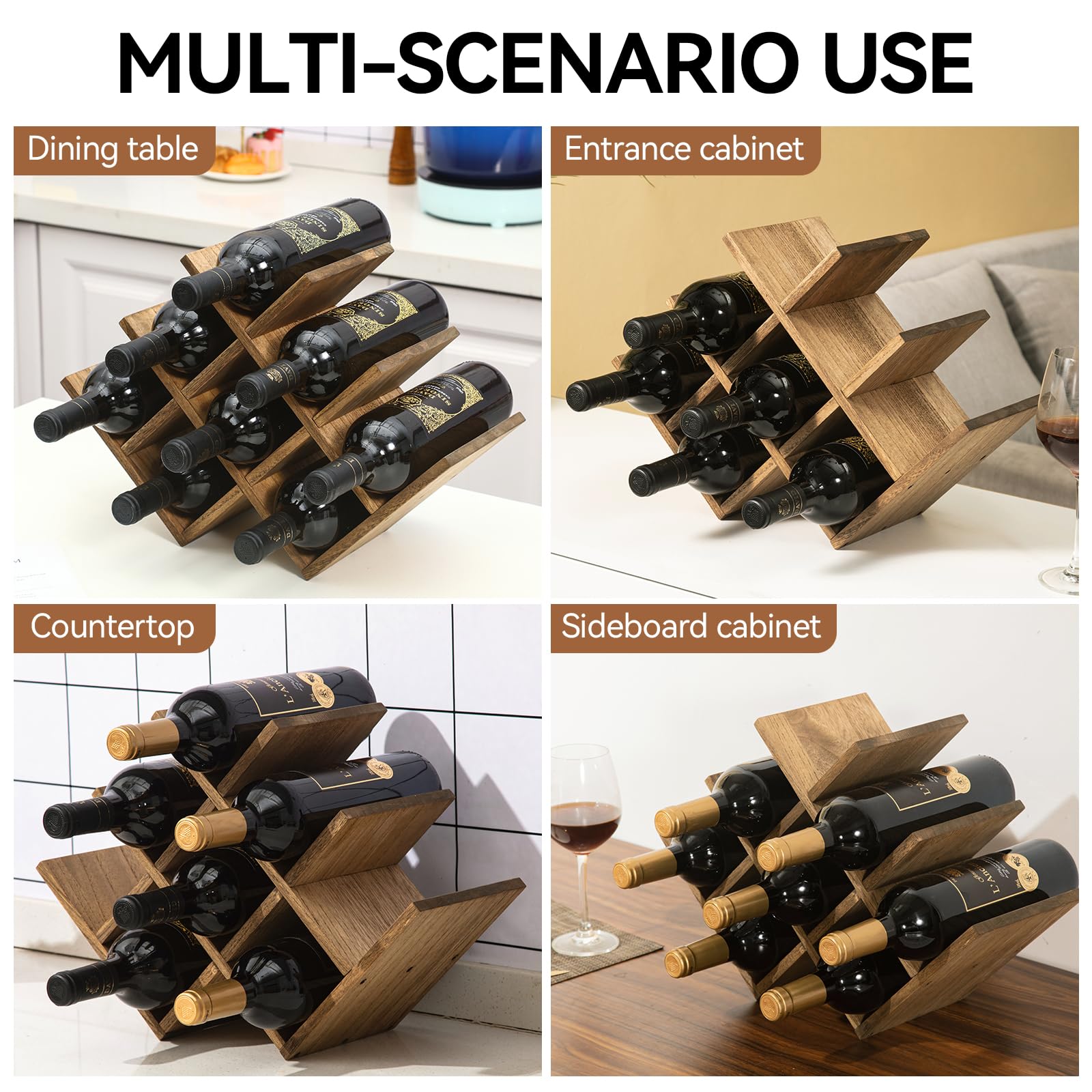 KIRIGEN wooden wine rack on countertop showing elegant grain