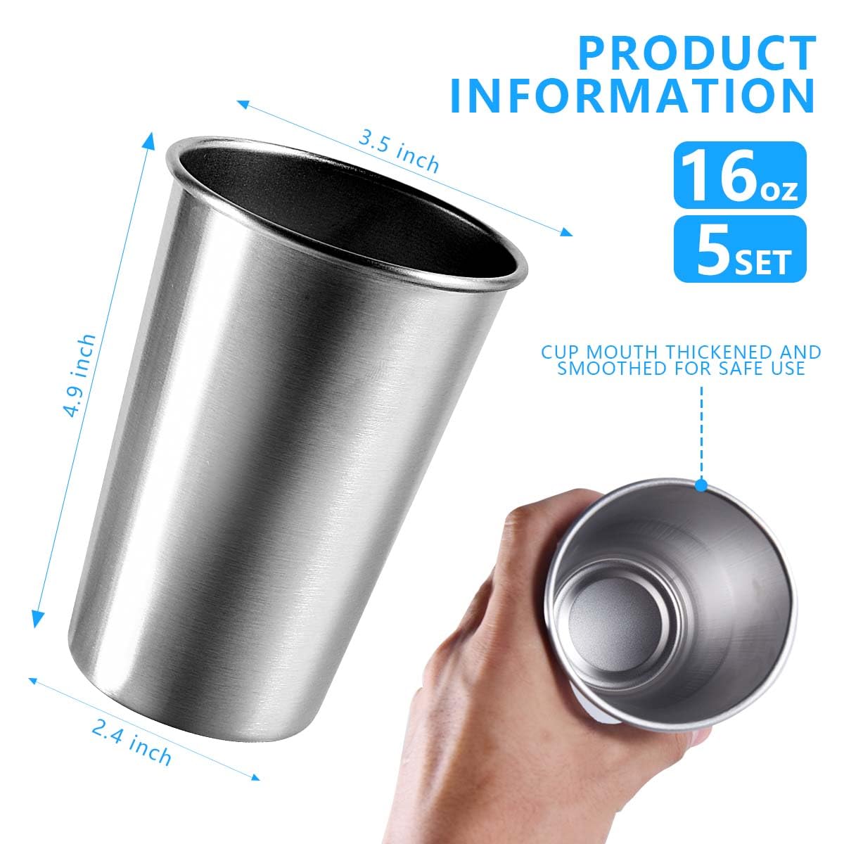 KISEER stainless steel pint cups durable and rust-resistant for daily bar and home use.