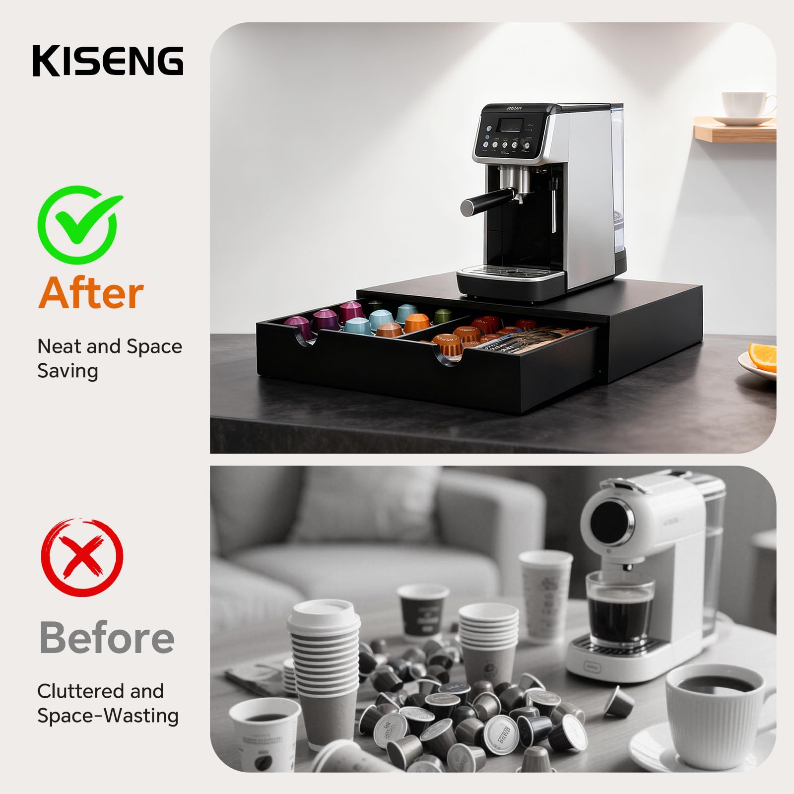 KISENG dual drawers displaying tea bags and small accessories for tidy setup