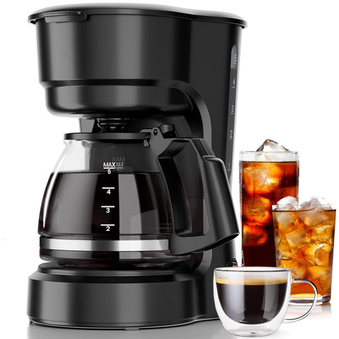 Kismile 5-cup coffee maker front view showing compact design for small kitchens.