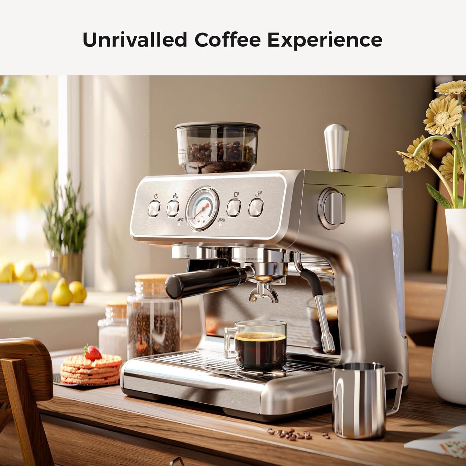Kismile all-in-one set showcases included accessories for café-quality drinks at home.