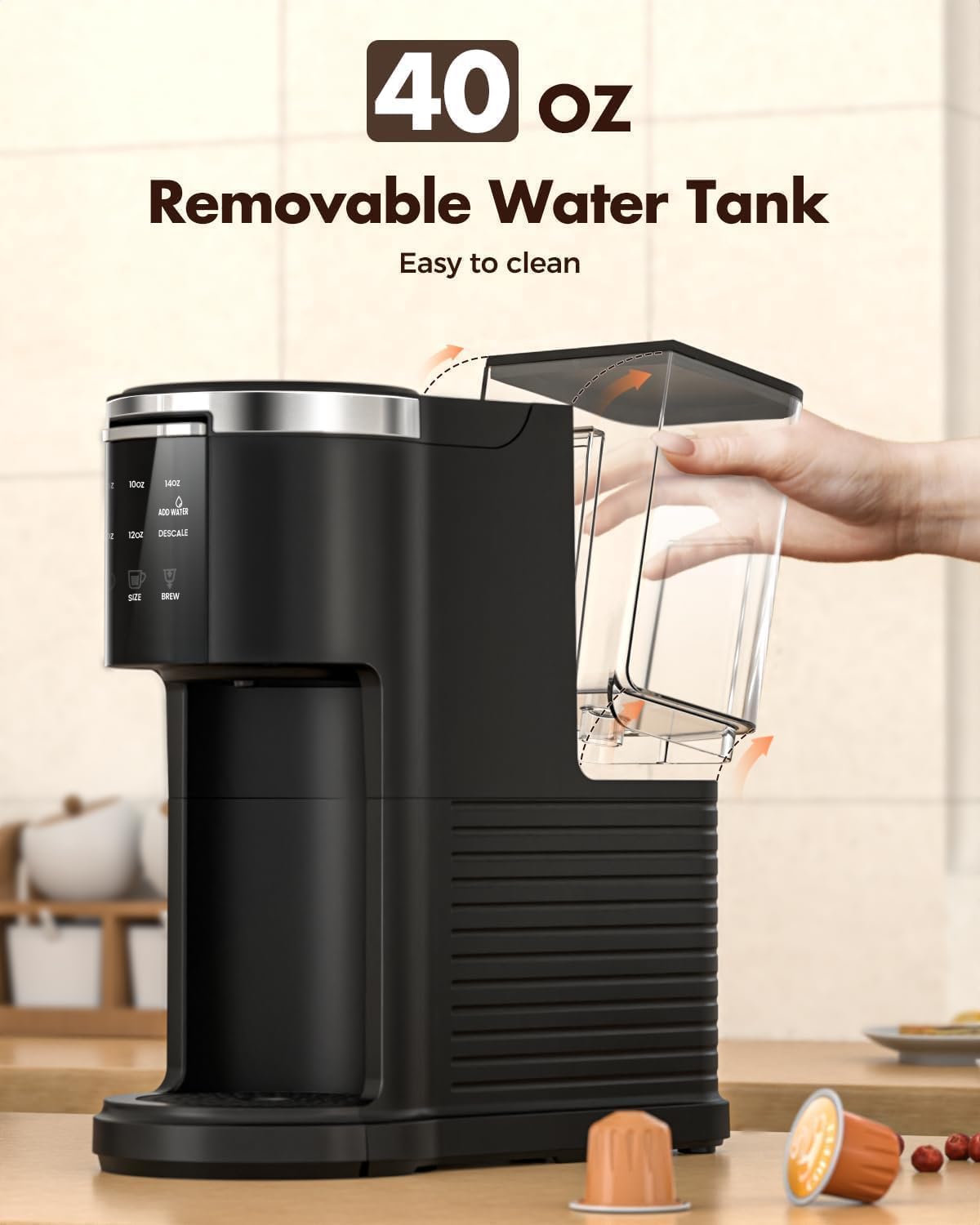 Kismile coffee maker ready for on-the-go use with travel mug.