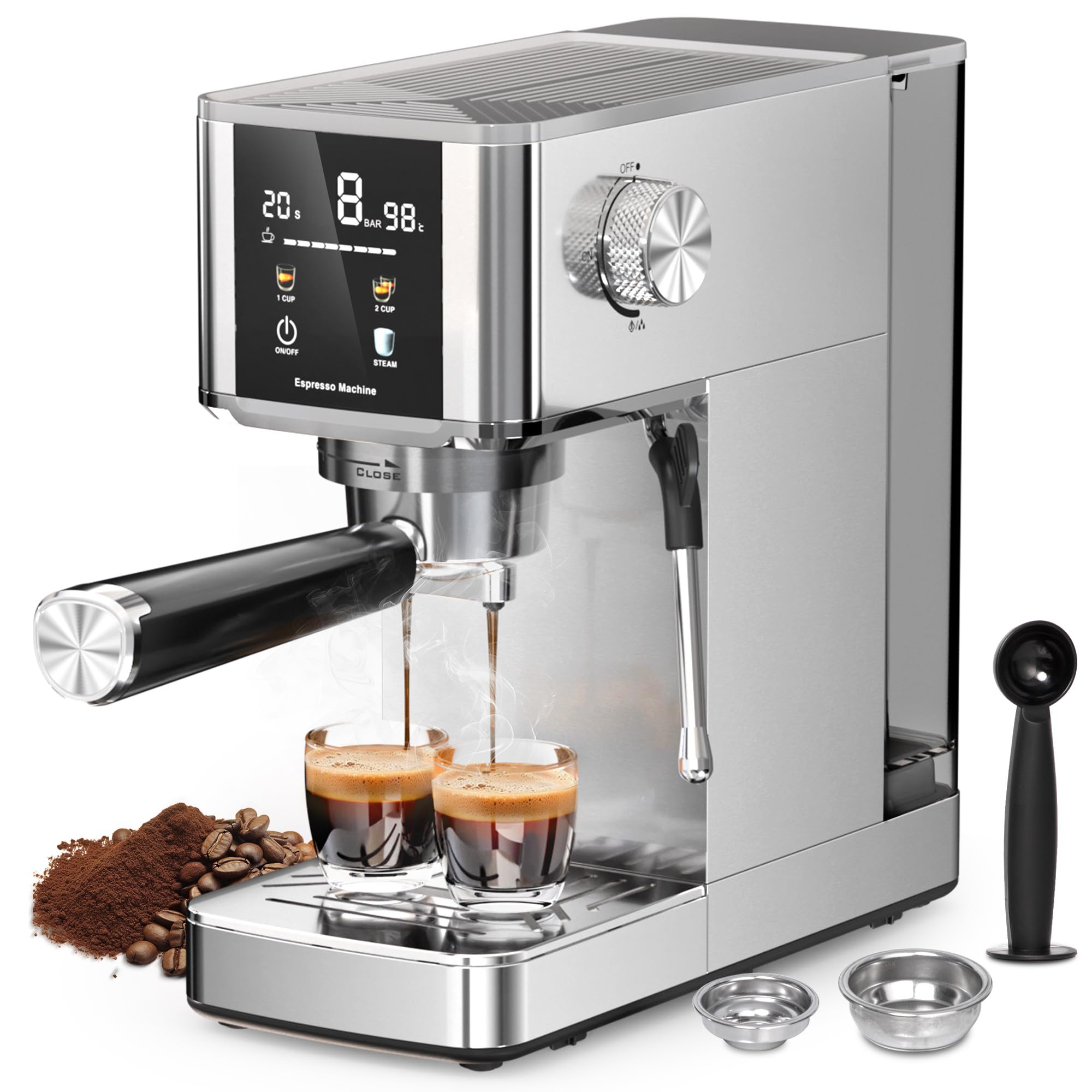 Kismile espresso machine front view for a compact home coffee setup
