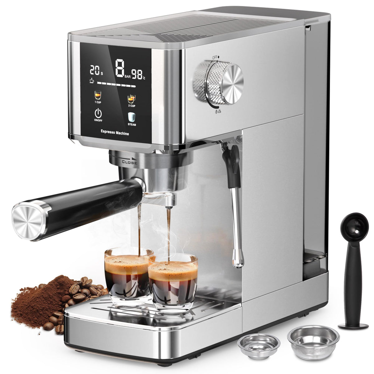 Kismile espresso machine front view for a compact home coffee setup