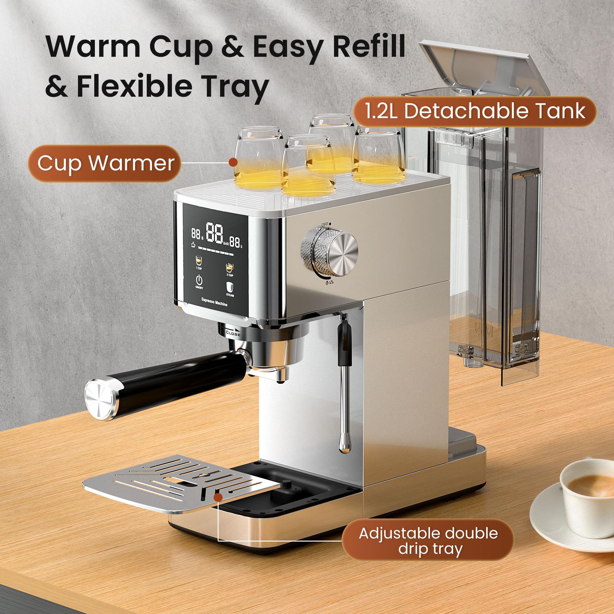 Kismile espresso machine removable water tank for easy refills