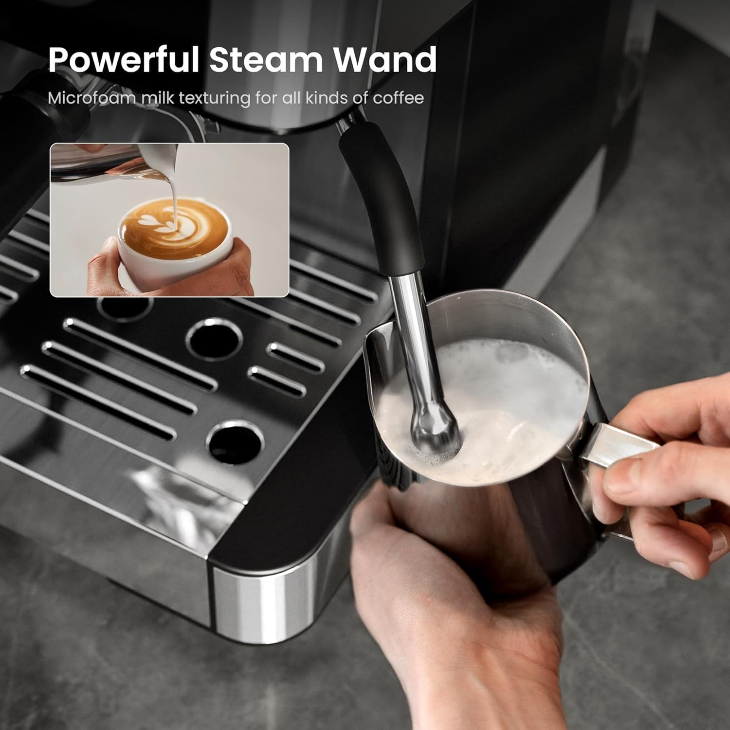 Detachable drip tray for quick cleanup after use on the Kismile espresso machine