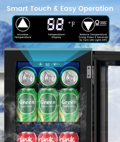 Kismile fridge features an adjustable thermostat from 40°F to 61°F for custom cooling.