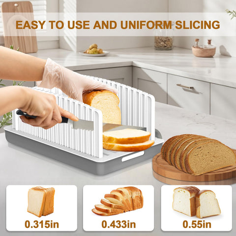 Kiss Core Adjustable Guide slices bread evenly at three thickness levels.